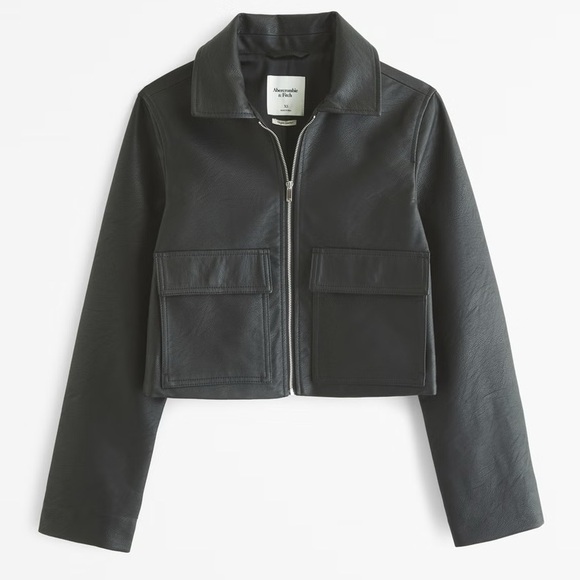 Abercrombie & Fitch Cropped Vegan Leather Utility Jacket - Picture 2 of 2